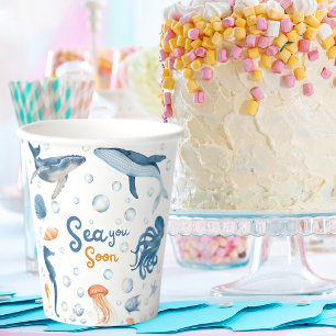 Aquarell Sea You Soon Küsten-Baby-Party Pappbecher
