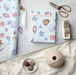 Aquarell Seashells Marine Life Blue Geschenkpapier