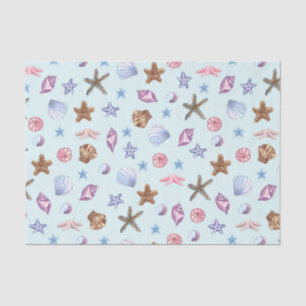 Aquarell Seashells Marine Life Blue Seidenpapier