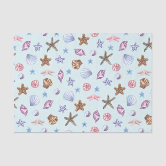 Aquarell Seashells Marine Life Blue Seidenpapier (Vorderseite)