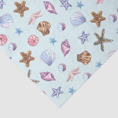 Aquarell Seashells Marine Life Blue Seidenpapier (Ausschnitt)
