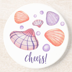 Aquarell Seashells Runder Sandstein Untersetzer
