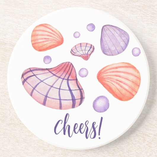 Aquarell Seashells Runder Sandstein Untersetzer (Vorne)