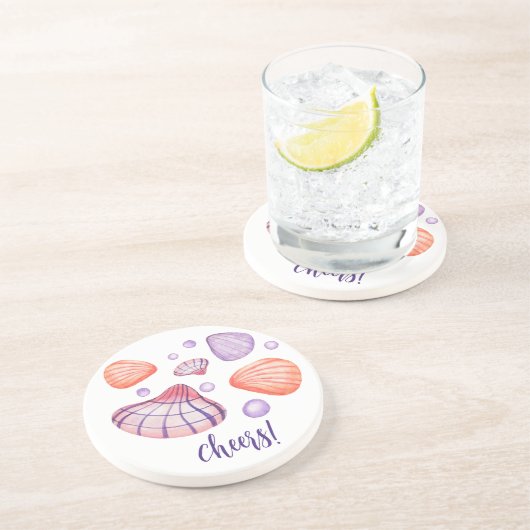 Aquarell Seashells Runder Sandstein Untersetzer (Seite)