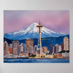 Aquarell Seattle Washington Poster