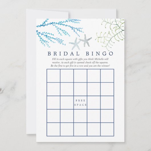 Aquarell Seaweed Beach Themed Bridal Bingo (Vorderseite)