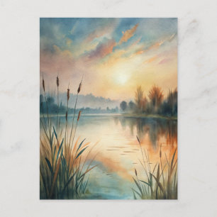 Aquarell See Sonnenaufgang Friedlich  Postkarte