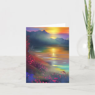 Aquarell-See-Sonnenuntergang anpassbar Karte