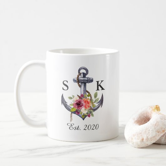 Aquarell-Seeanker-Wedding Blumenknoten Kaffeetasse (Mit Donut)