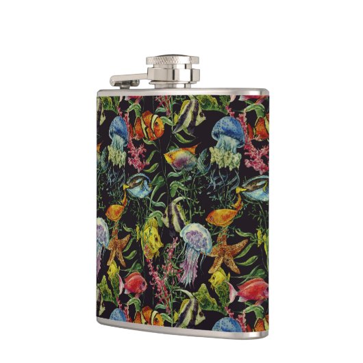 Aquarell-Seeleben-Muster 1 Flachmann (Links)