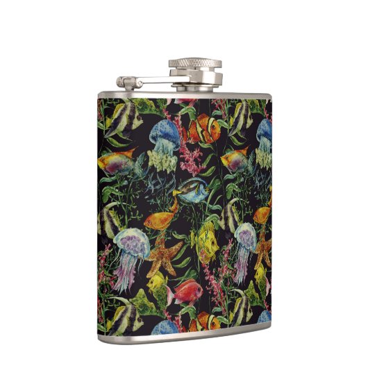 Aquarell-Seeleben-Muster 1 Flachmann (Rechts)