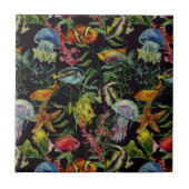 Aquarell-Seeleben-Muster 1 Fliese (Vorderseite)