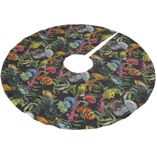 Aquarell-Seeleben-Muster 1 Polyester Weihnachtsbaumdecke (Schrägansicht)