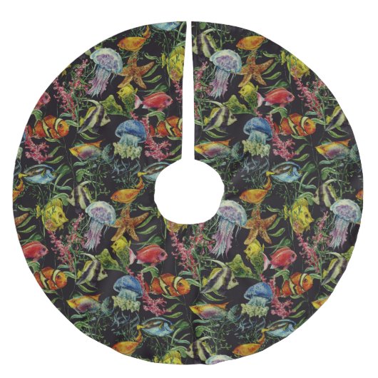 Aquarell-Seeleben-Muster 1 Polyester Weihnachtsbaumdecke (Vorderseite)