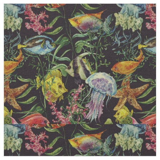 Aquarell-Seeleben-Muster 1 Stoff (Nahaufnahme)