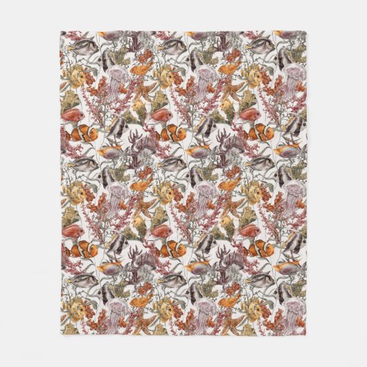 Aquarell-Seeleben-Muster 2 Fleecedecke (Vorderseite)