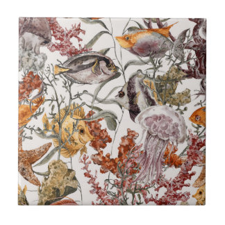 Aquarell-Seeleben-Muster 2 Fliese