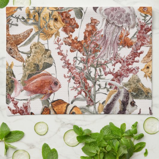 Aquarell-Seeleben-Muster 2 Handtuch (Gefaltet)