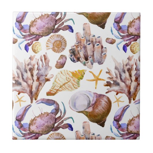 Aquarell-Seeleben-Muster 4 Fliese (Vorderseite)