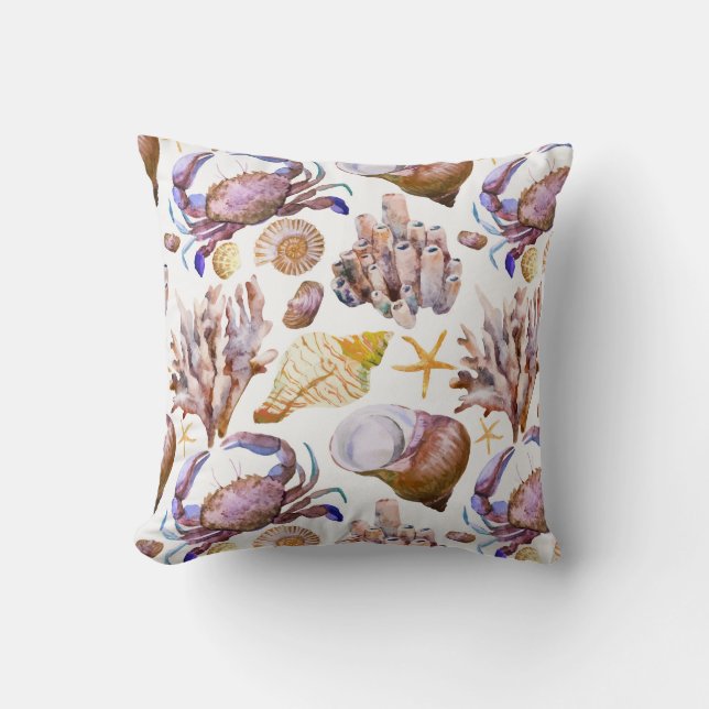 Aquarell-Seeleben-Muster 4 Kissen (Vorderseite)