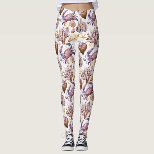 Aquarell-Seeleben-Muster 4 Leggings (Vorderseite)