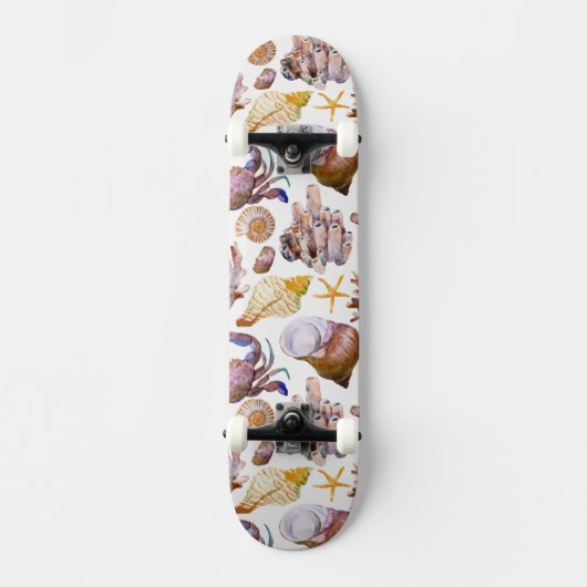 Aquarell-Seeleben-Muster 4 Skateboard (Vorderseite)