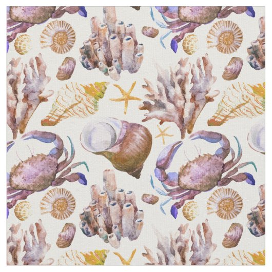 Aquarell-Seeleben-Muster 4 Stoff (Nahaufnahme)