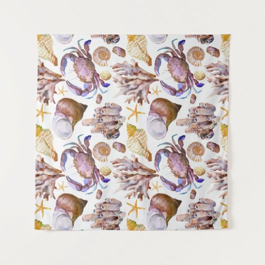 Aquarell-Seeleben-Muster Wandteppich (Vorderseite)