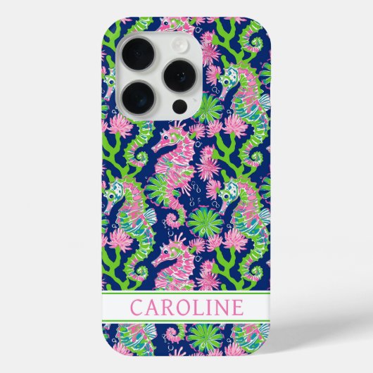 Aquarell-Seepferdchen-Monogramm Case-Mate iPhone Hülle (Rückseite)