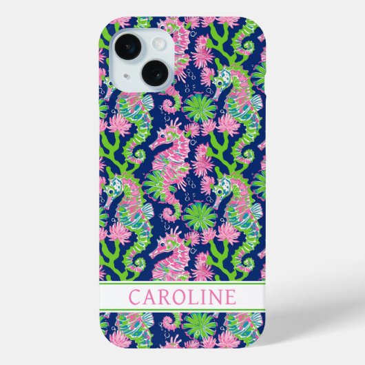Aquarell-Seepferdchen-Monogramm Case-Mate iPhone Hülle (Rückseite)