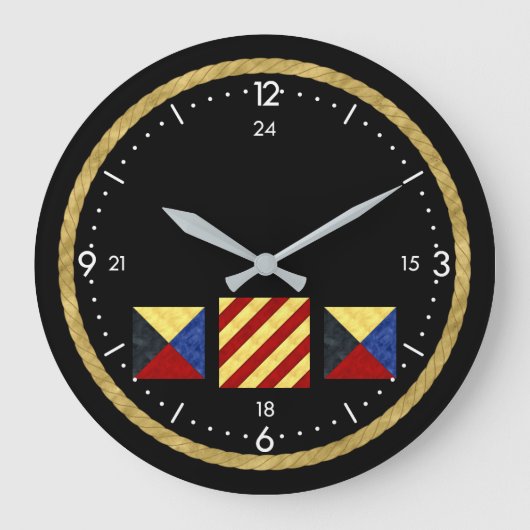 Aquarell-Seeseesignal-Flaggen-Monogramm Große Wanduhr (Vorderseite)