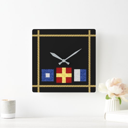 Aquarell-Seeseesignal-Flaggen-Monogramm Quadratische Wanduhr (Zuhause)