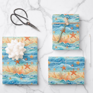Aquarell Seestern Nautilus Geschenkpapier Set