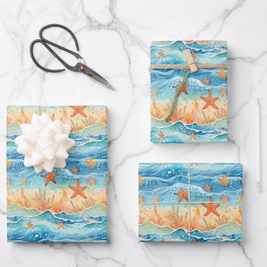 Aquarell Seestern Nautilus Geschenkpapier Set (Vorderseite)