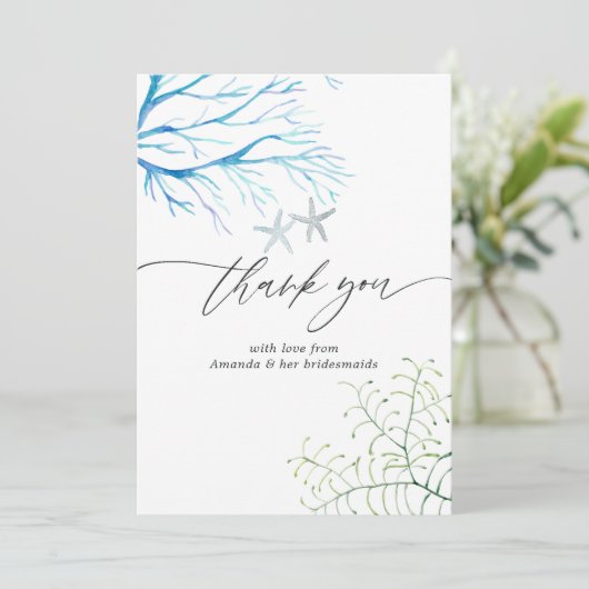 Aquarell Seetang Strand Gedecktes Brautparty Dankeskarte (Stehend Vorderseite)