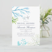 Aquarell Seetang Strand Gedecktes Brautparty Einladung (Stehend Vorderseite)