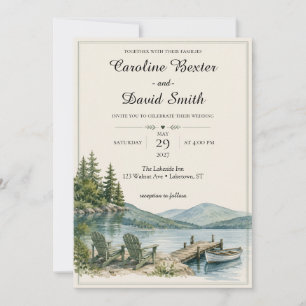 Aquarell Seeufer Elegante Outdoor Natur Hochzeit Einladung