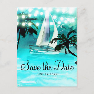 Aquarell-Segelboot Bäume & Lichter Save-the-Date Ankündigungspostkarte