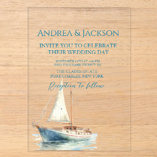 Aquarell-Segelboot-Hochzeit Acryleinladungen