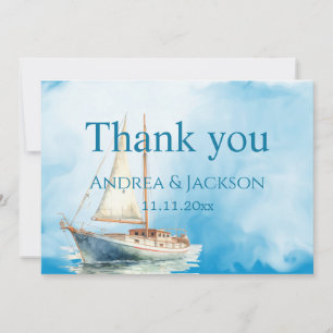 Aquarell-Segelboot-Hochzeit Danke