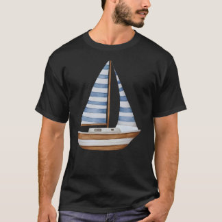 Aquarell-Segelboot-Illustration – Blau und Weiß T-Shirt