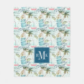 Aquarell-Segelboot mit Palme-Muster Fleecedecke (Vorderseite)