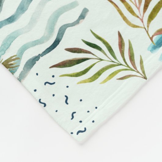 Aquarell-Segelboot mit Palme-Muster Fleecedecke (Ecke)