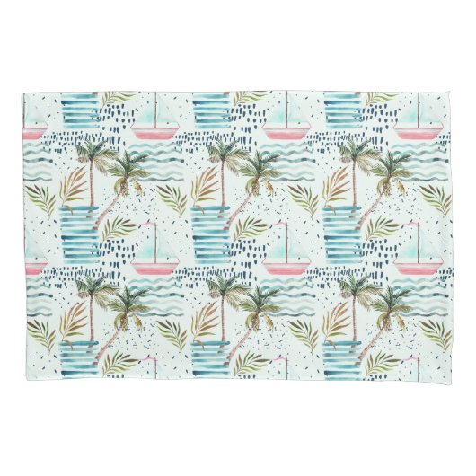 Aquarell-Segelboot mit Palme-Muster Kissenbezug (Vorderseite-Links)