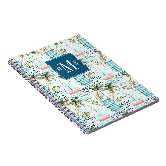 Aquarell-Segelboot mit Palme-Muster Notizblock (Rechte Seite)