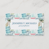 Aquarell-Segelboot mit Palme-Muster Visitenkarte (Vorderseite)