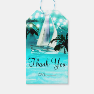 Aquarell-Segelboot Palmen & Lichterkette Geschenkanhänger