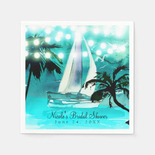 Aquarell-Segelboot Palmen & Lichterkette Serviette