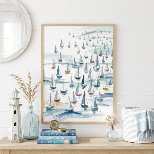 Aquarell-Segelboote auf See - Maritime Kunst Poster