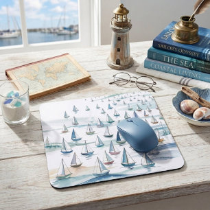 Aquarell-Segelboote auf See Nautical Mousepad